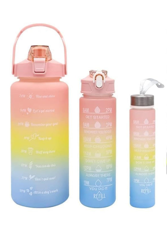 3-in-1 Gradient Water Bottle Combo – Motivational Time Marker, Leakproof, BPA-Free
