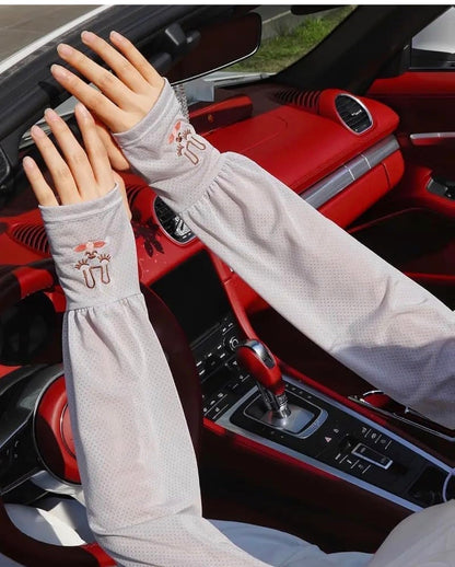 Women Ice Silk Sun Protection Arm Sleeves | UV Resistant Fingerless Cooling Gloves for Summer