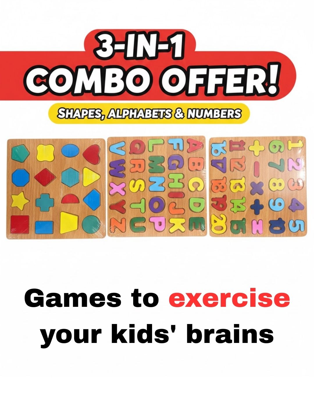 3-in-1 Learning Board for Kids – Shapes, Letters & Numbers