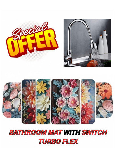 Premium Bathroom Mat (5 Designs) + Turbo Flex Tap Nozzle Combo