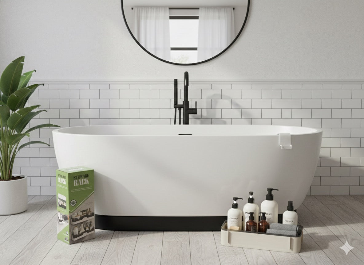 2-in-1 Bathroom Storage Combo – Wall Toothbrush Holder + Multipurpose Storage Rack