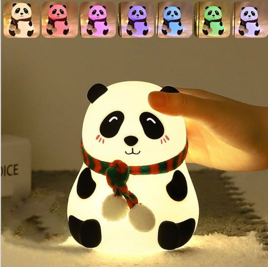 Cute Panda Night Lamp for Kids | 7-Color LED Rechargeable Nursery Night Light | Soft Silicone Baby Sleeping Lamp