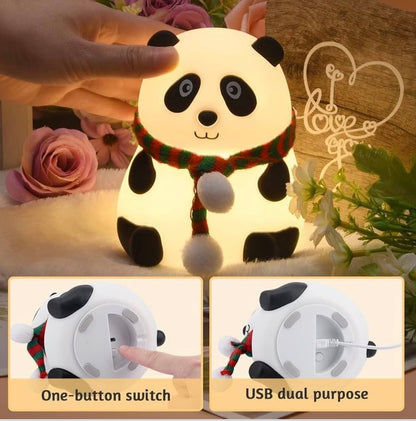 Cute Panda Night Lamp for Kids | 7-Color LED Rechargeable Nursery Night Light | Soft Silicone Baby Sleeping Lamp