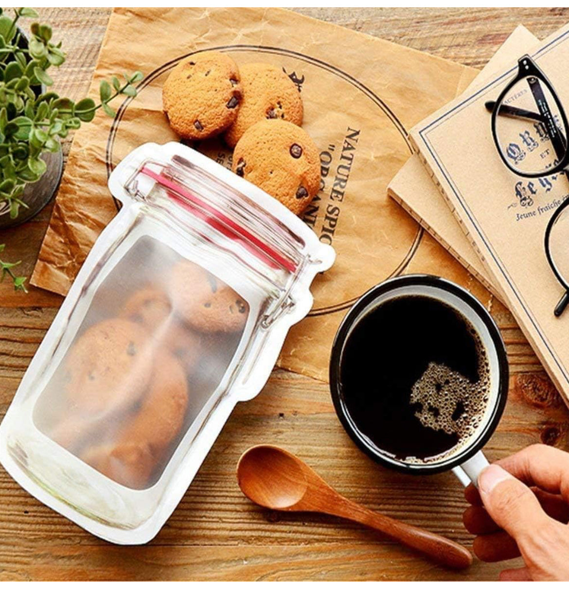 Reusable Mason Jar Zipper Pouch Bags – 6 PCS | Airtight, Leak-Proof, Freezer Safe Food Storage Bags