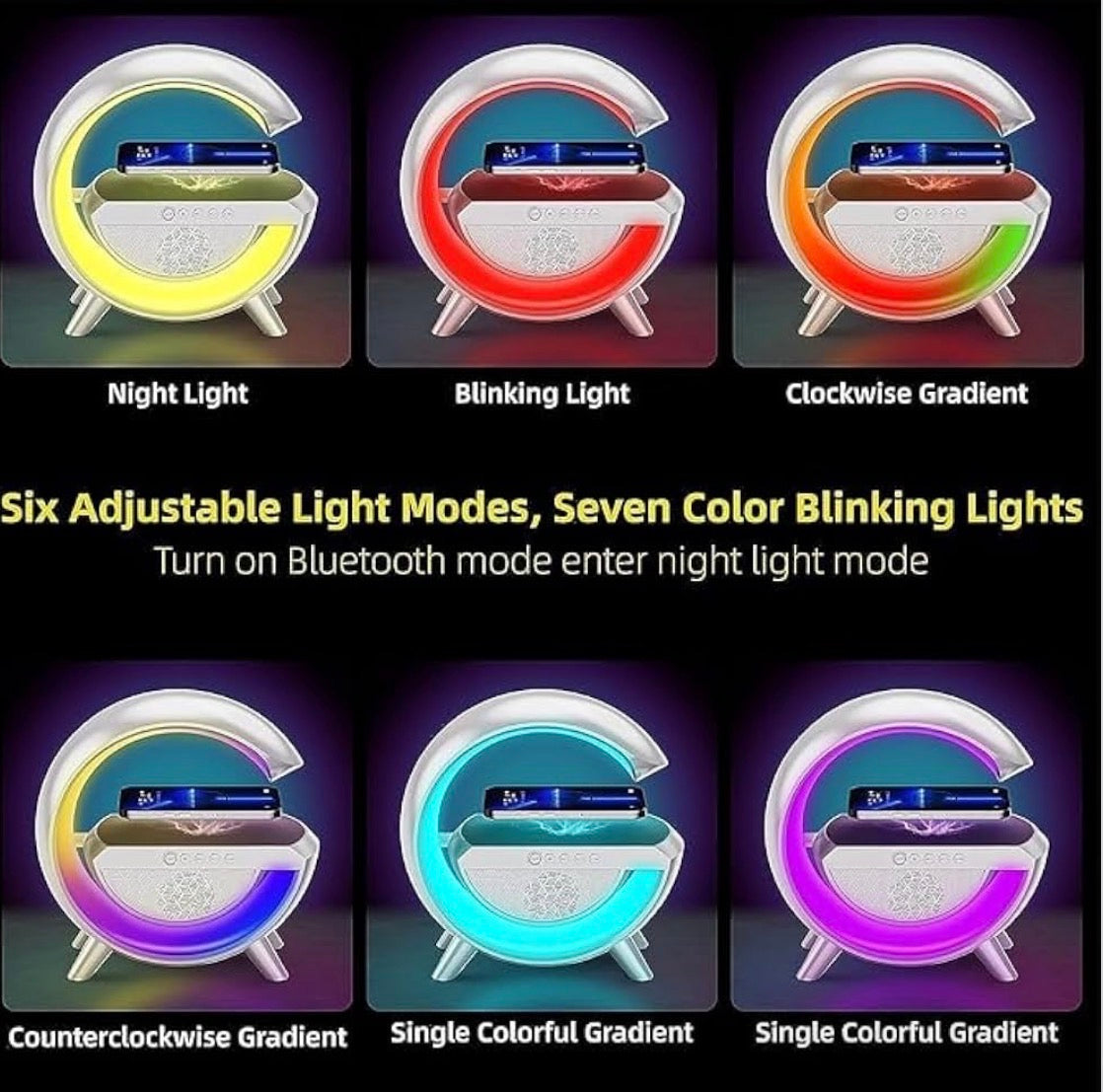 G-Shape LED Wireless Charging Speaker Lamp | 4-in-1 Bluetooth Night Light with Wireless Charger