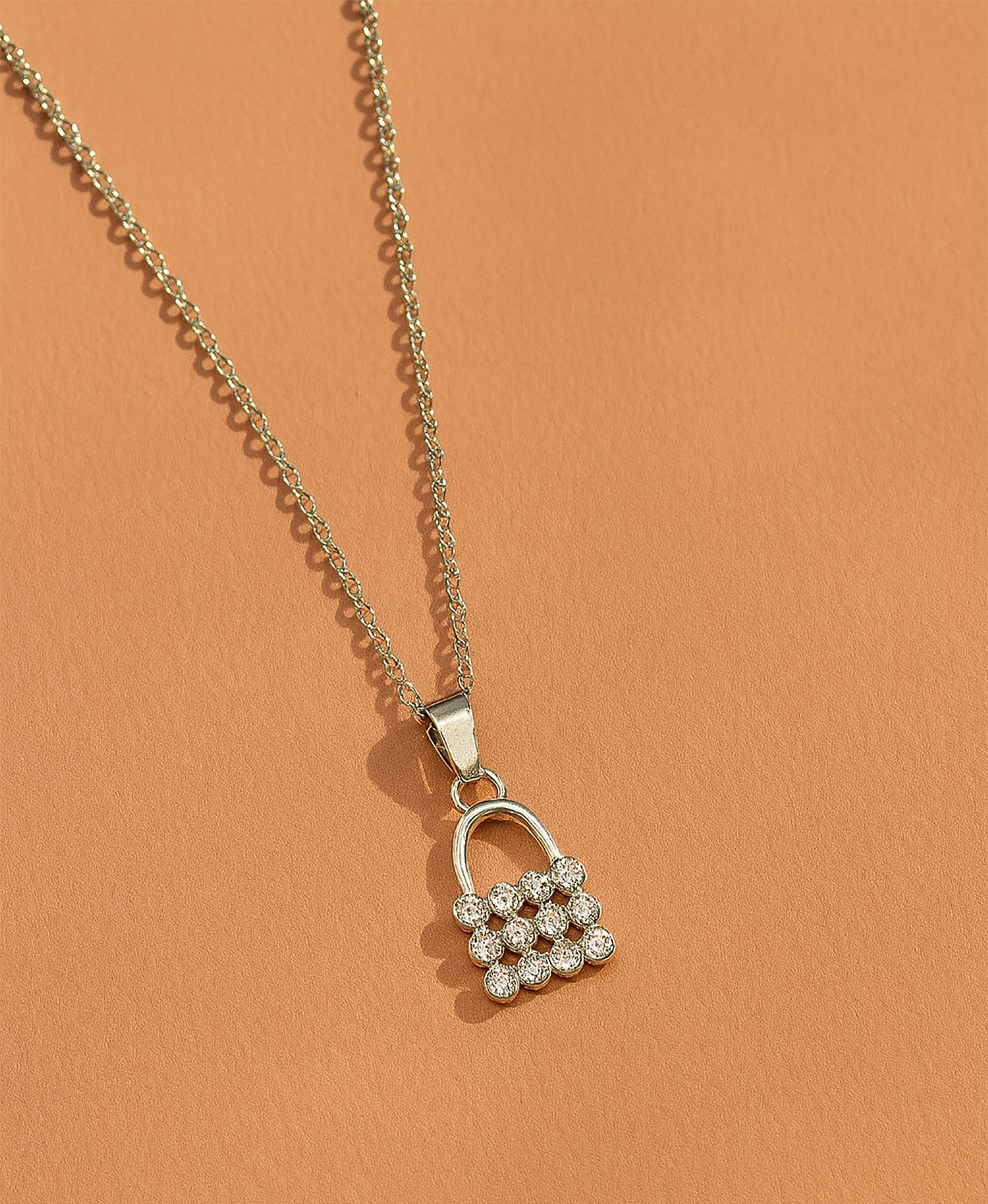 2-in-1 Pendant Necklace Combo – Square Crystal & Lock Design (Silver-Tone)