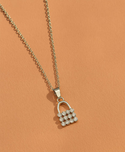 2-in-1 Pendant Necklace Combo – Square Crystal & Lock Design (Silver-Tone)