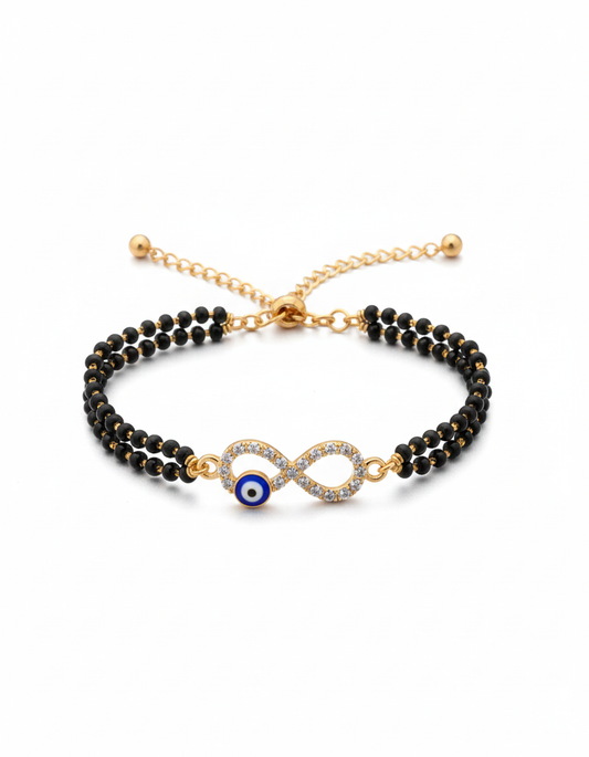 Evil Eye Mangalsutra Bracelet for Women | Infinity Black Beaded Adjustable Bracelet