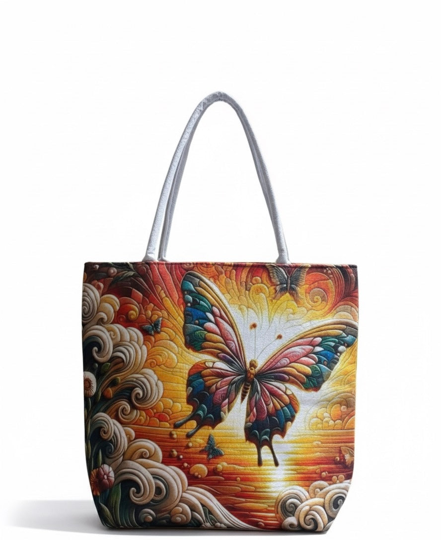 🦋 Radiant Sunset Butterfly Art Tote Bag