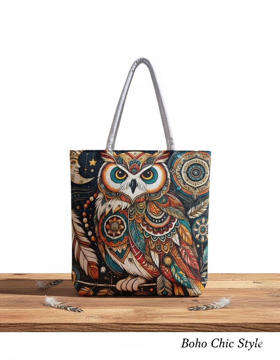 🦉 Bohemian Mandala Owl Art Tote Bag