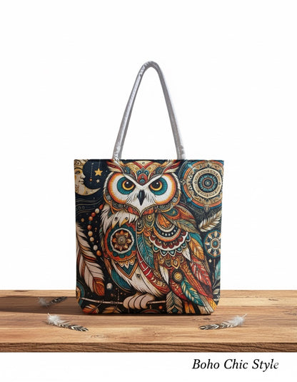 🦉 Bohemian Mandala Owl Art Tote Bag