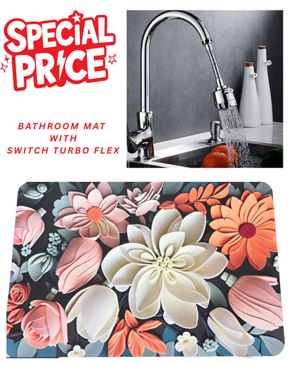 Premium Bathroom Mat (5 Designs) + Turbo Flex Tap Nozzle Combo
