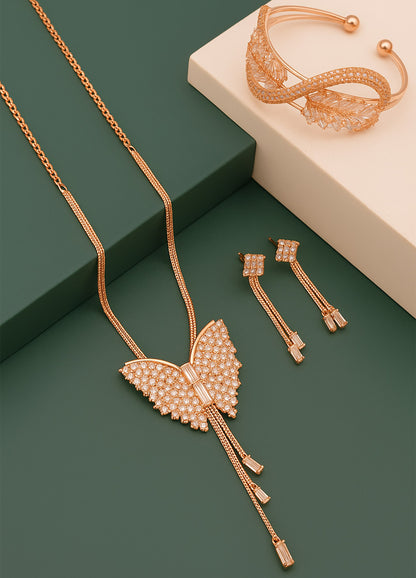 Luxury Butterfly Jewelry Set – Necklace, Earrings & Bracelet (Silver / Rose Gold)