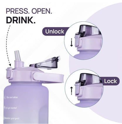 3-in-1 Gradient Water Bottle Combo – Motivational Time Marker, Leakproof, BPA-Free