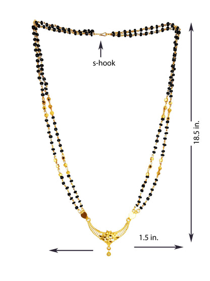 Double-Line Black Bead Necklace with Gold-Tone Pendant – Alloy Fashion Jewelry
