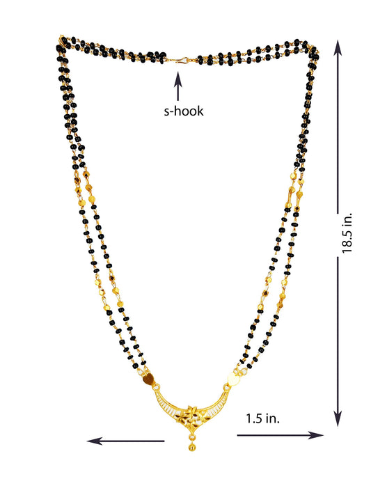 Double-Line Black Bead Necklace with Gold-Tone Pendant – Alloy Fashion Jewelry
