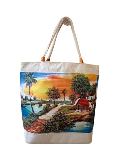 Village Gathering Print Heritage Tote