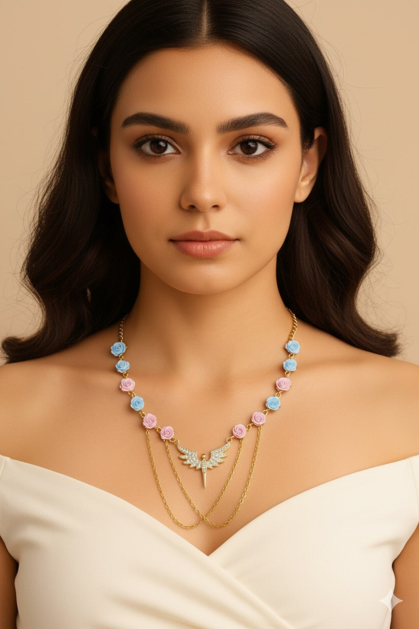 Rose & Wing Drop Necklace