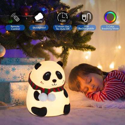 Cute Panda Night Lamp for Kids | 7-Color LED Rechargeable Nursery Night Light | Soft Silicone Baby Sleeping Lamp