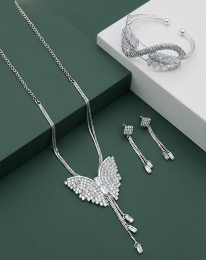 Luxury Butterfly Jewelry Set – Necklace, Earrings & Bracelet (Silver / Rose Gold)