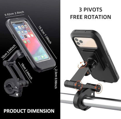 Waterproof Bike Phone Mount Holder with Touch Screen & 360° Rotation – Universal Bicycle & Motorcycle Mobile Stand
