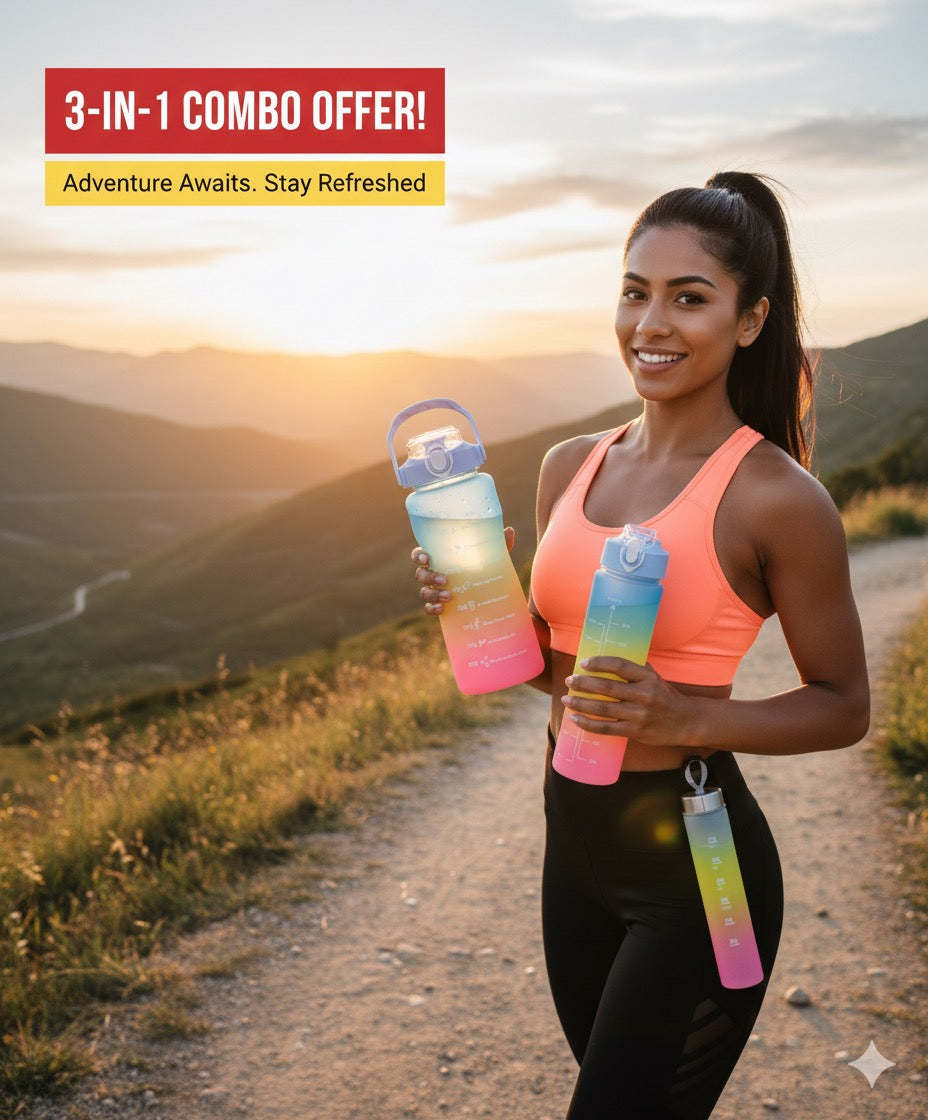 3 Gradient Water Bottles (Leakproof) + Premium Lunch Box Combo Offer