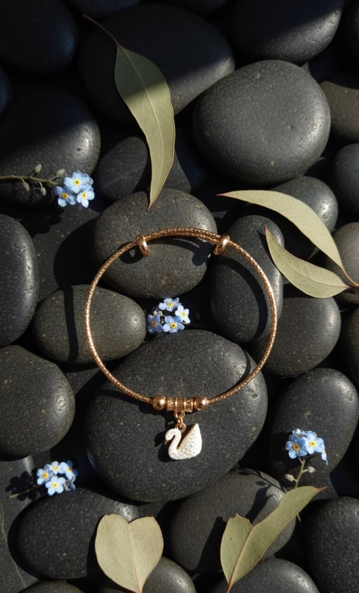 6 in 1 Charm Bracelet Set for Women | Gold Tone Adjustable Bangle Bracelets with Heart Butterfly Swan Yin Yang Charms | Fashion Jewelry Gift Set