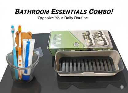 Bathroom Essentials Combo Set – Toothbrush Holder + Toothpaste Cup + Multipurpose Organizer Tray