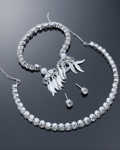 Silver-Toned Choker Set with Bracelet and Earrings 💍