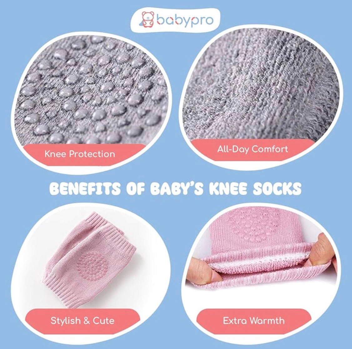 Baby Cotton Crawling Knee Pads | Anti-Slip Soft Knee Protectors for Babies SET OF 3 PAIRS