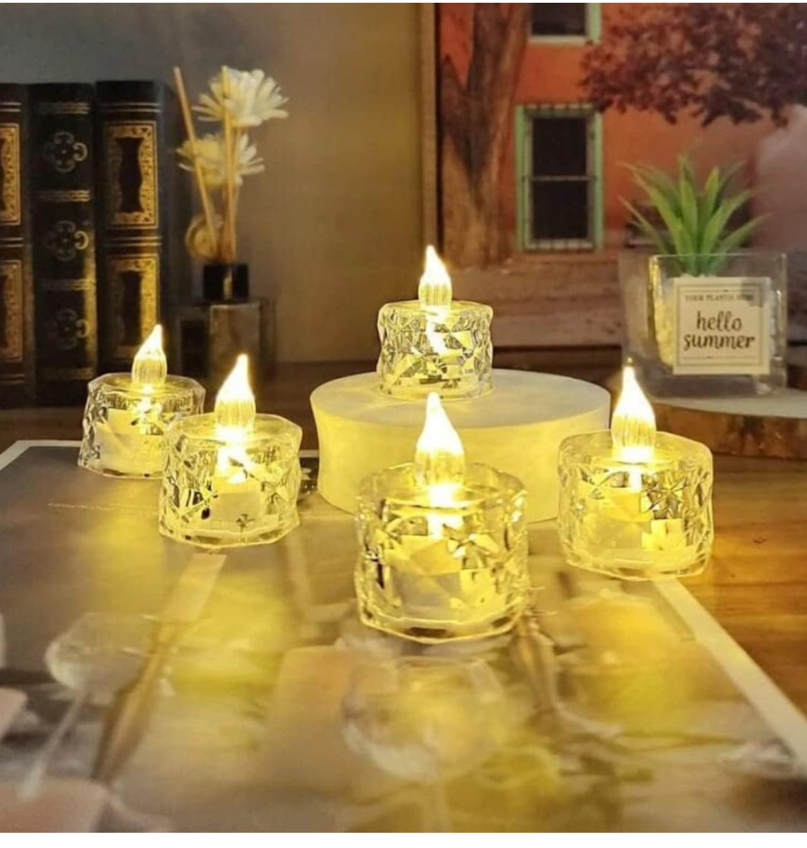 Crystal LED Flameless Tealight Candles – Warm Golden Glow | Battery Included | Decorative Night Light for Home, Festive Décor & Gifts (Set of 24)