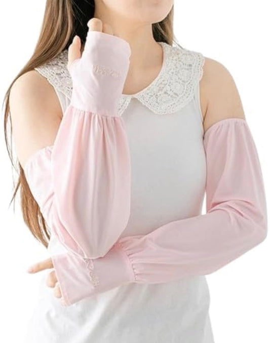 Women Ice Silk Sun Protection Arm Sleeves | UV Resistant Fingerless Cooling Gloves for Summer