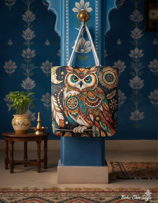 🦉 Bohemian Mandala Owl Art Tote Bag