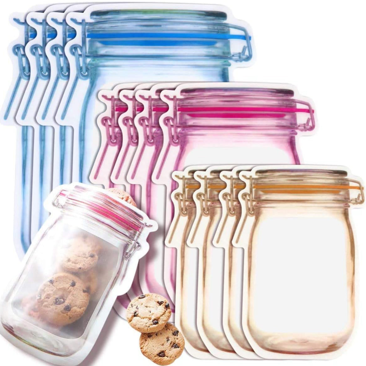 Reusable Mason Jar Zipper Pouch Bags – 6 PCS | Airtight, Leak-Proof, Freezer Safe Food Storage Bags