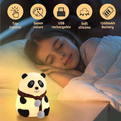 Cute Panda Night Lamp for Kids | 7-Color LED Rechargeable Nursery Night Light | Soft Silicone Baby Sleeping Lamp