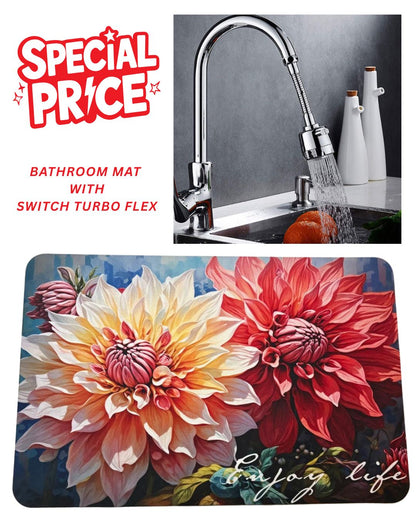Premium Bathroom Mat (5 Designs) + Turbo Flex Tap Nozzle Combo