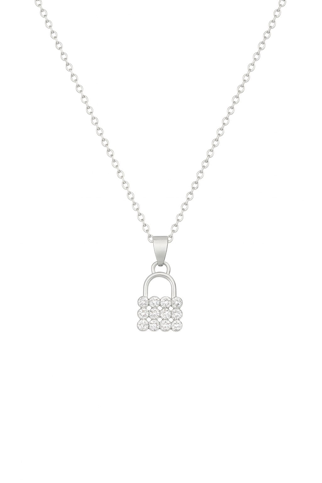 2-in-1 Pendant Necklace Combo – Square Crystal & Lock Design (Silver-Tone)