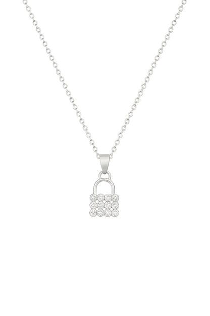 2-in-1 Pendant Necklace Combo – Square Crystal & Lock Design (Silver-Tone)