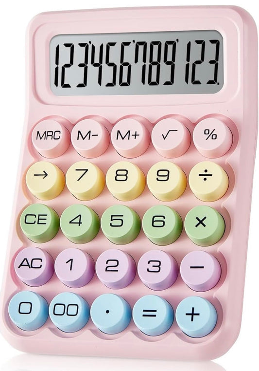 Colorful Calculator Small Size – 12 Digit LCD Display Electronic Calculator (Pink)