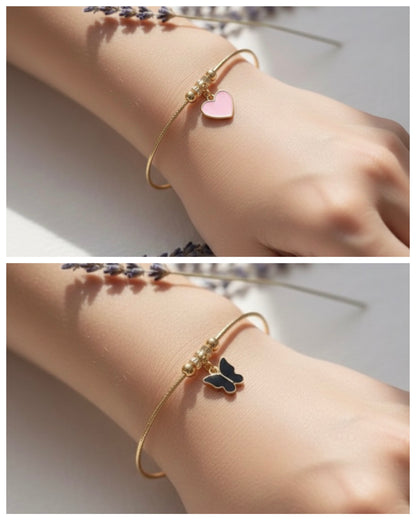 6 in 1 Charm Bracelet Set for Women | Gold Tone Adjustable Bangle Bracelets with Heart Butterfly Swan Yin Yang Charms | Fashion Jewelry Gift Set