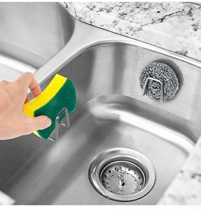 Stainless Steel Adhesive Sink Sponge Holder & Multipurpose Wall Hook (4 PCS SET)