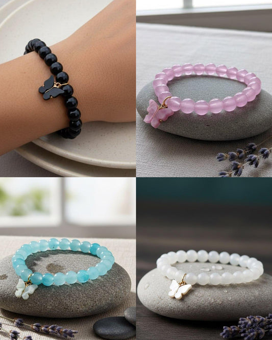 Butterfly Beaded Bracelet for Women | Elegant Elastic Bracelet in Multiple Colors