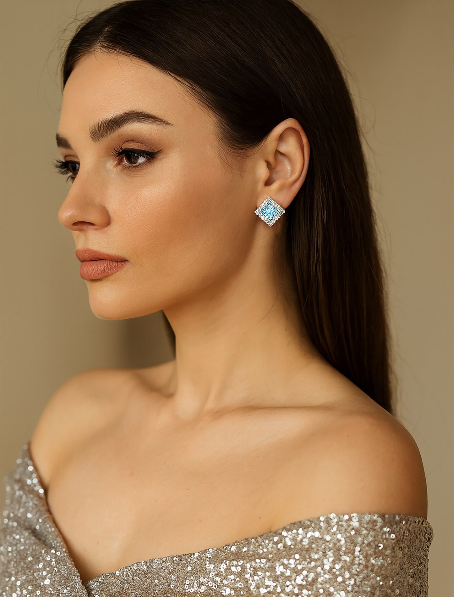 Combo of 4 Square Crystal Stud Earrings – Multi-Colour Set (Silver-Tone)