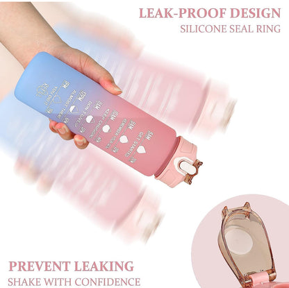 3-in-1 Gradient Water Bottle Combo – Motivational Time Marker, Leakproof, BPA-Free
