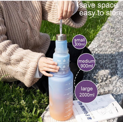 3-in-1 Gradient Water Bottle Combo – Motivational Time Marker, Leakproof, BPA-Free
