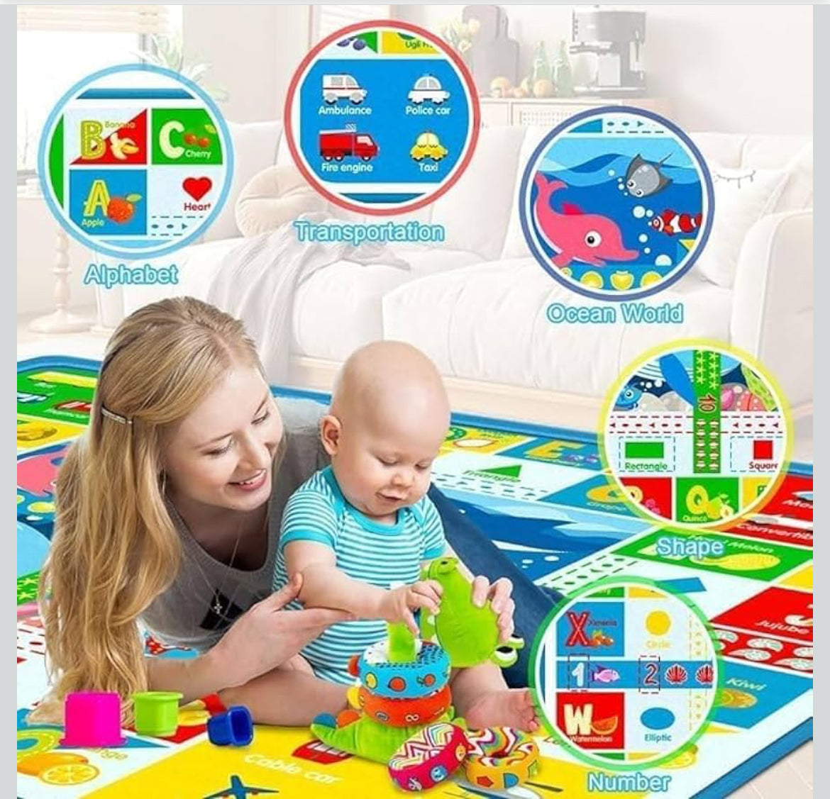 Double-Sided Baby Play Mat – Waterproof, Foldable & Cushioned Learning Activity Mat