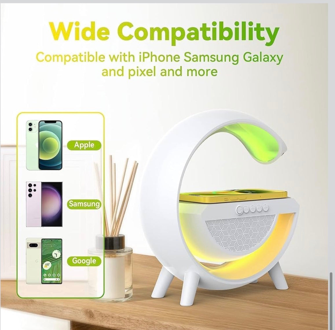 G-Shape LED Wireless Charging Speaker Lamp | 4-in-1 Bluetooth Night Light with Wireless Charger