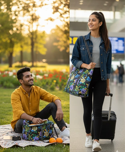 Midnight Meadow Floral Twin Tote Combo