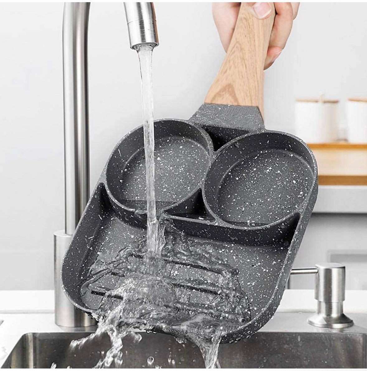 3 In 1 Non-Stick Egg Frying Pan with Detachable Wooden Handle | Breakfast Cooking Pan