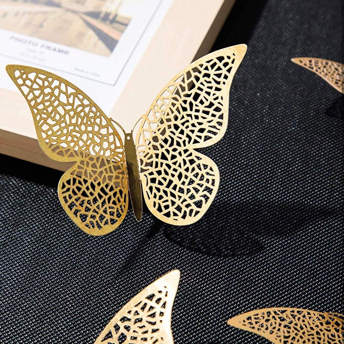 3D Gold Butterfly Wall Stickers – 12 Pcs Metallic Butterfly Home Decor